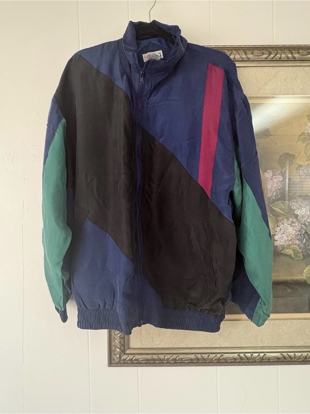 Vintage Colorblock Windbreaker Jacket - Navy, Black & Teal